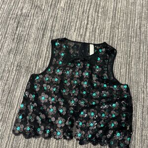 Black and Teal Sequin Top